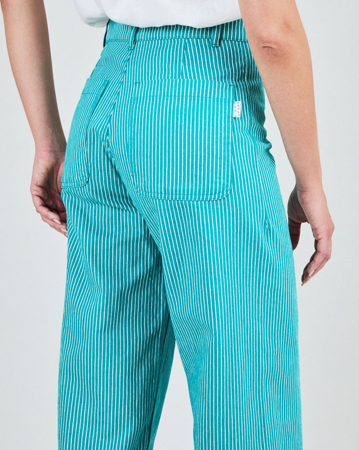 Denim Stripes Straight Leg Pants Green