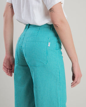 Denim Stripes Straight Leg Pants Green
