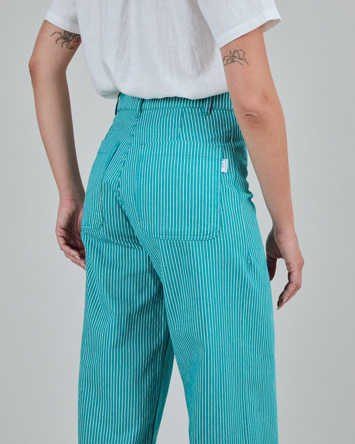 Denim Stripes Straight Leg Pants Green