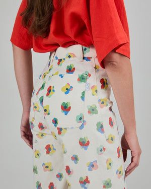 Mini Flower Straigh Leg Pants Ecru