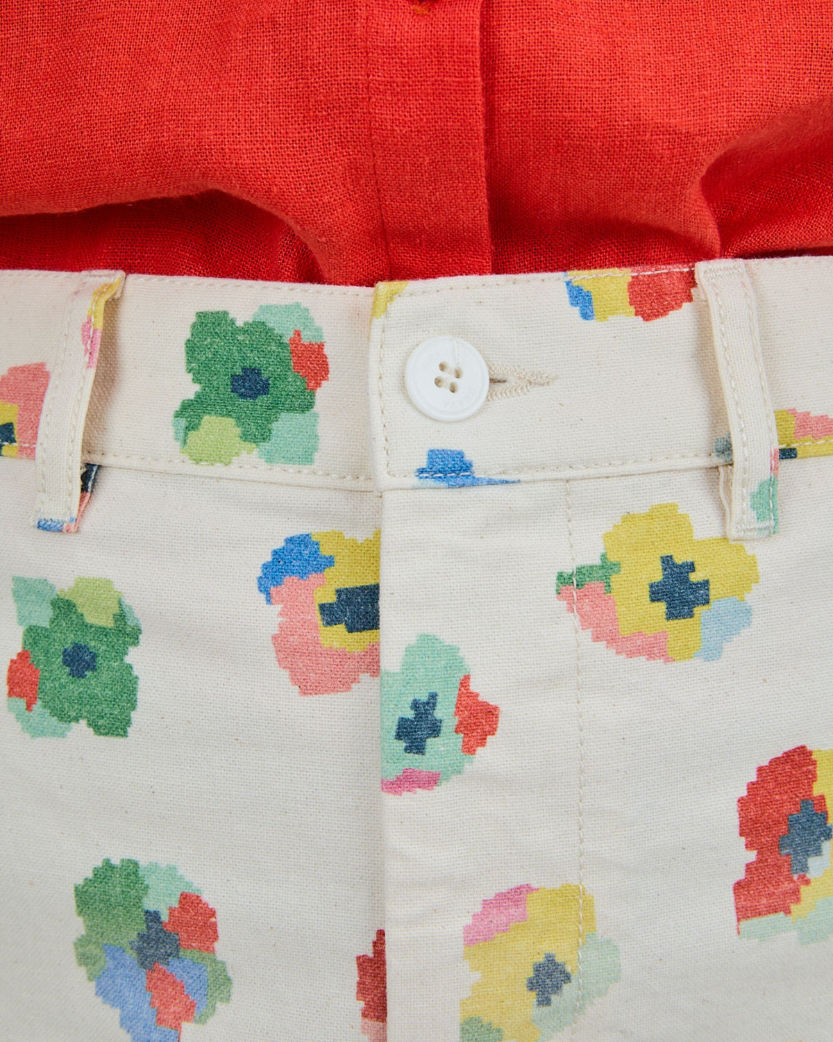 Mini Flower Straigh Leg Pants Ecru