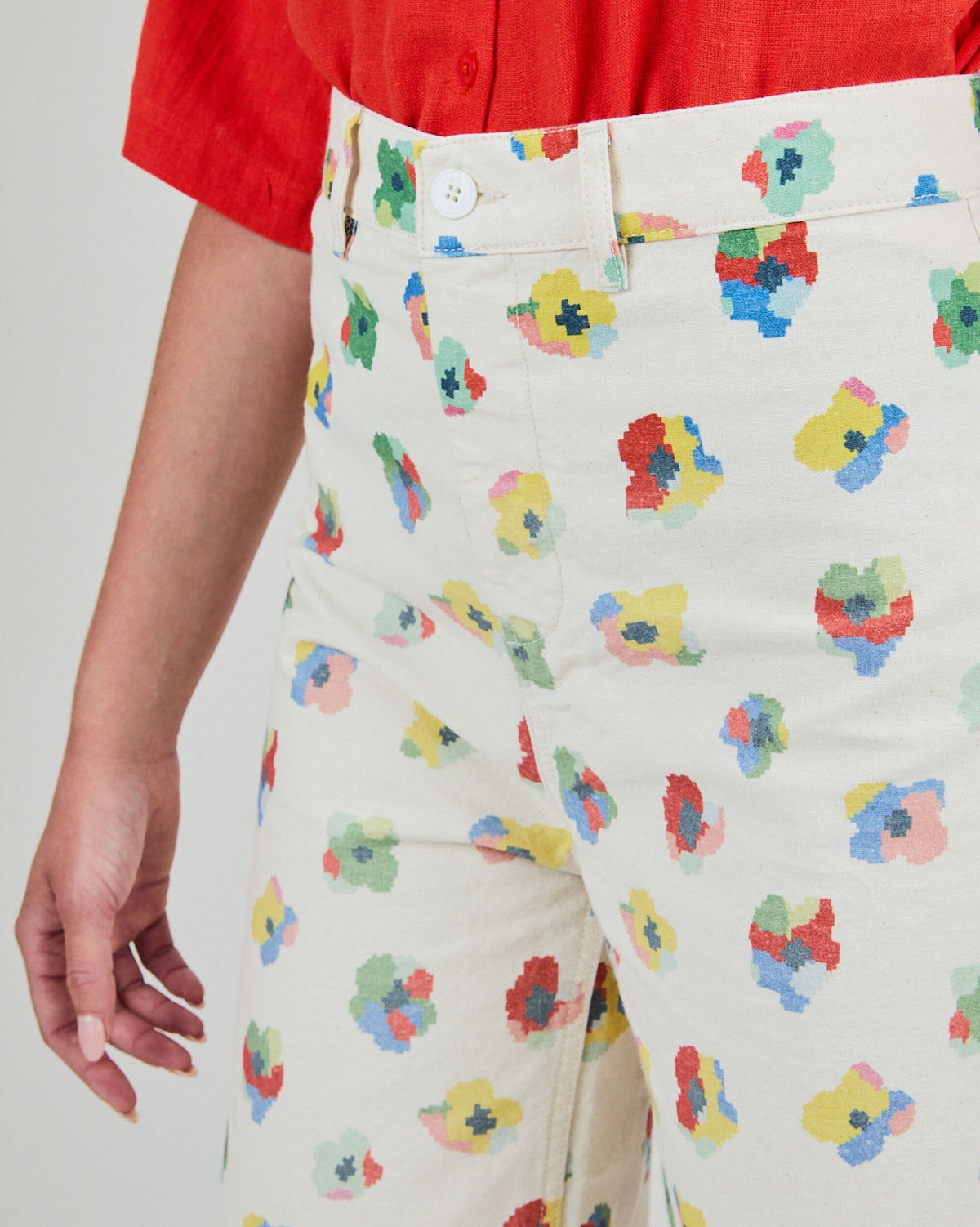 Mini Flower Straigh Leg Pants Ecru