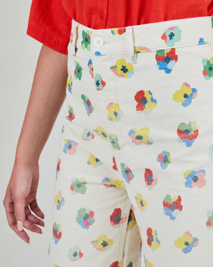 Mini Flower Straight Leg Pants Ecru