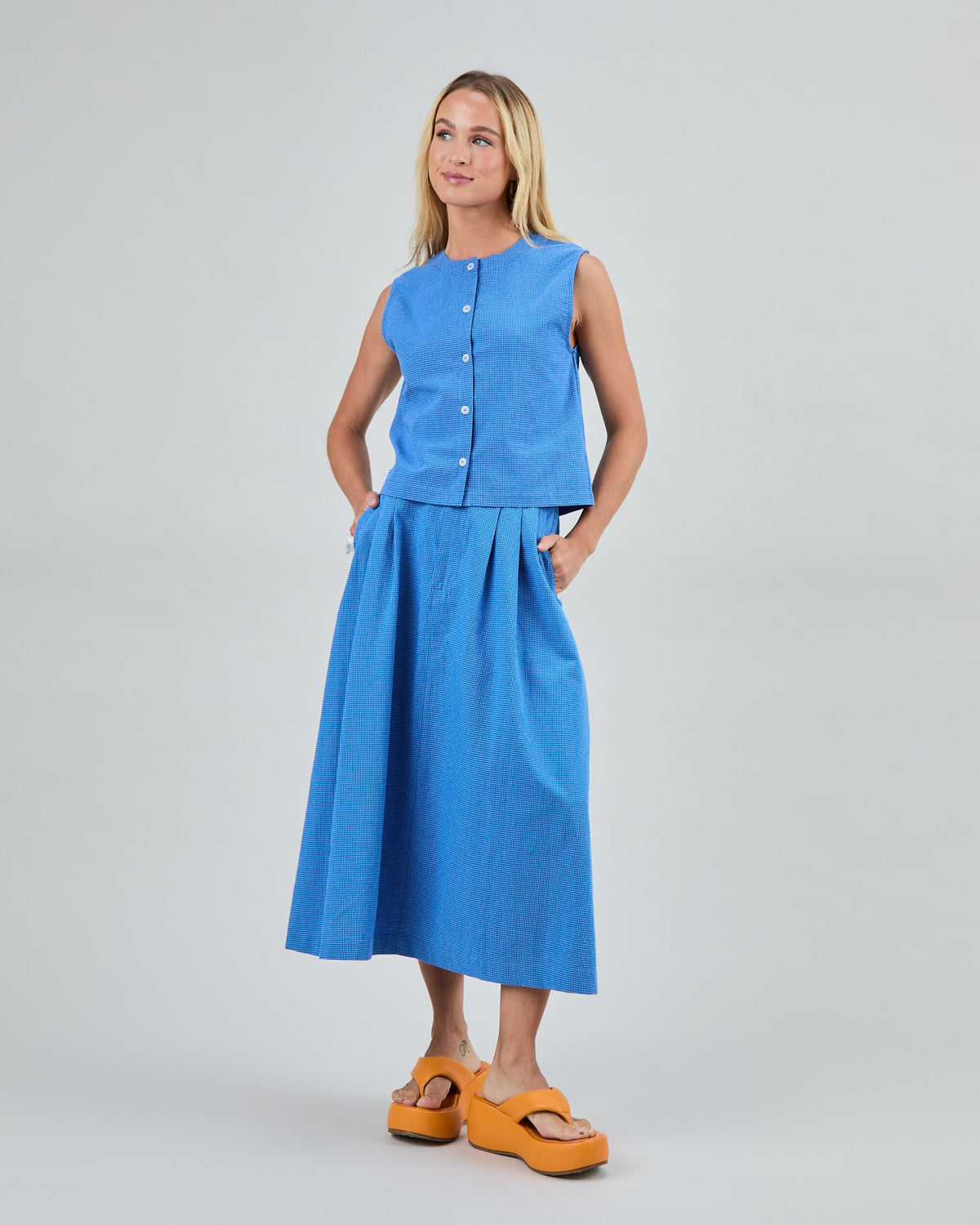 Checks Midi Skirt Blue