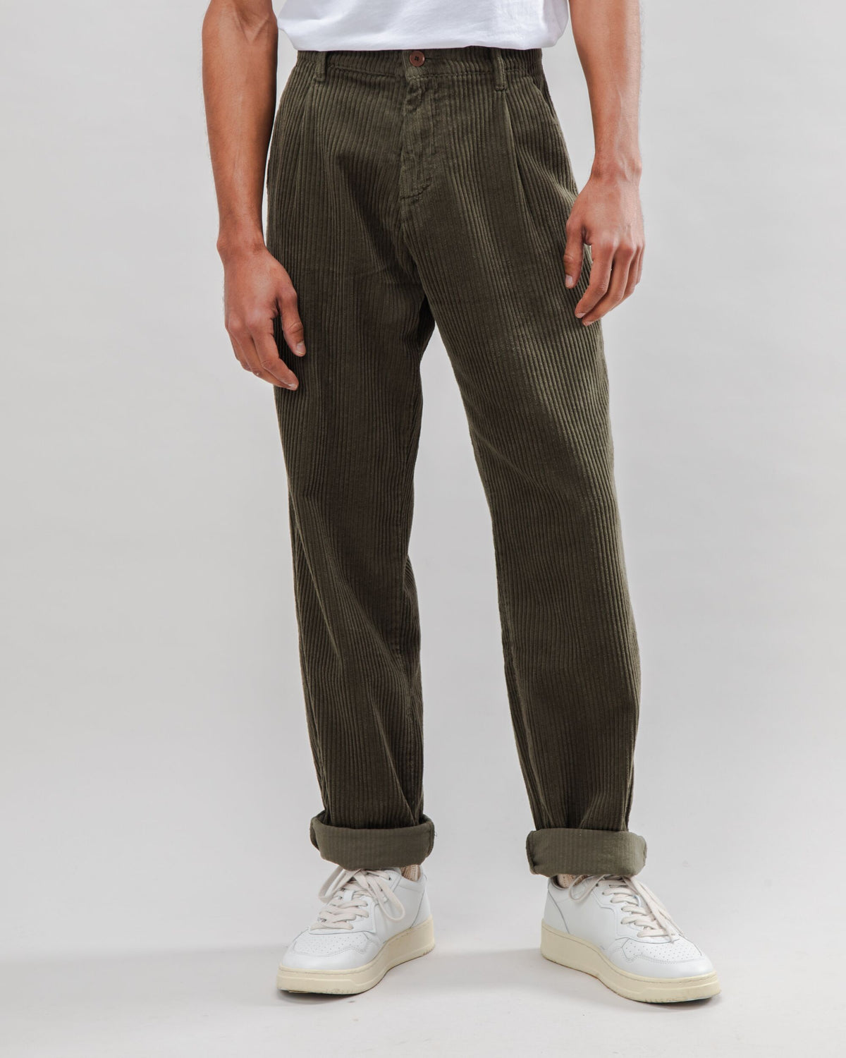 Corduroy Pleated Pants Stone Green - 100% (Organic) Cotton - Brava