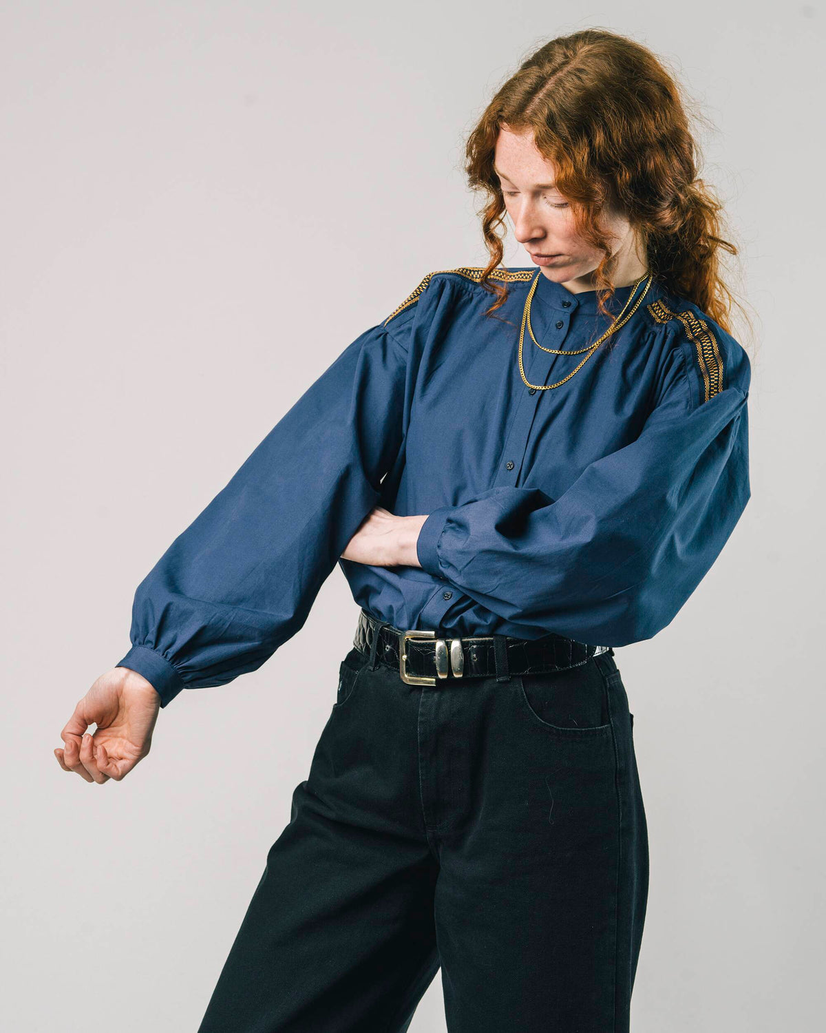 Ribbon Boho Blouse Navy