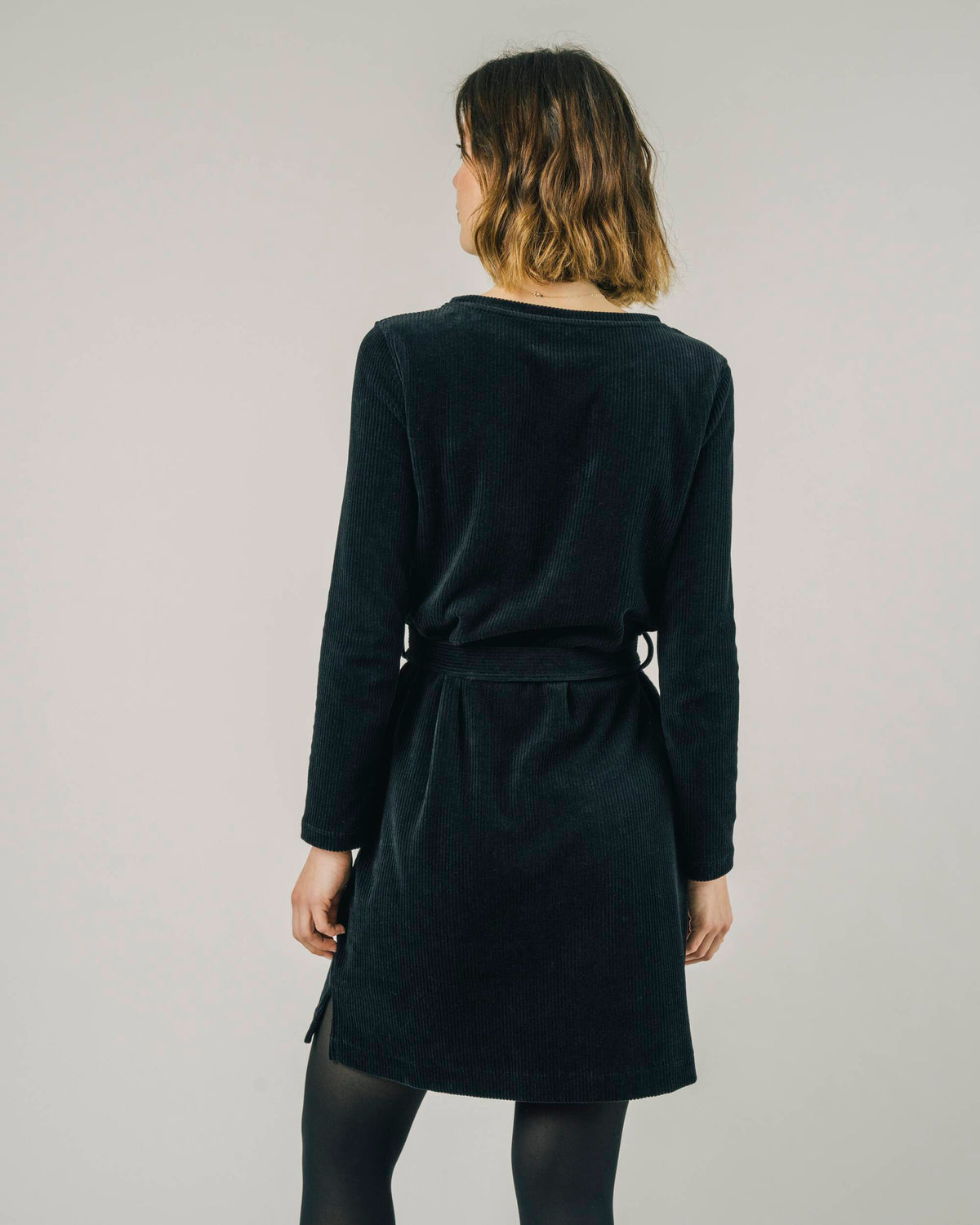 Corduroy Belted Dress Black - Organic Cotton - Brava Fabrics