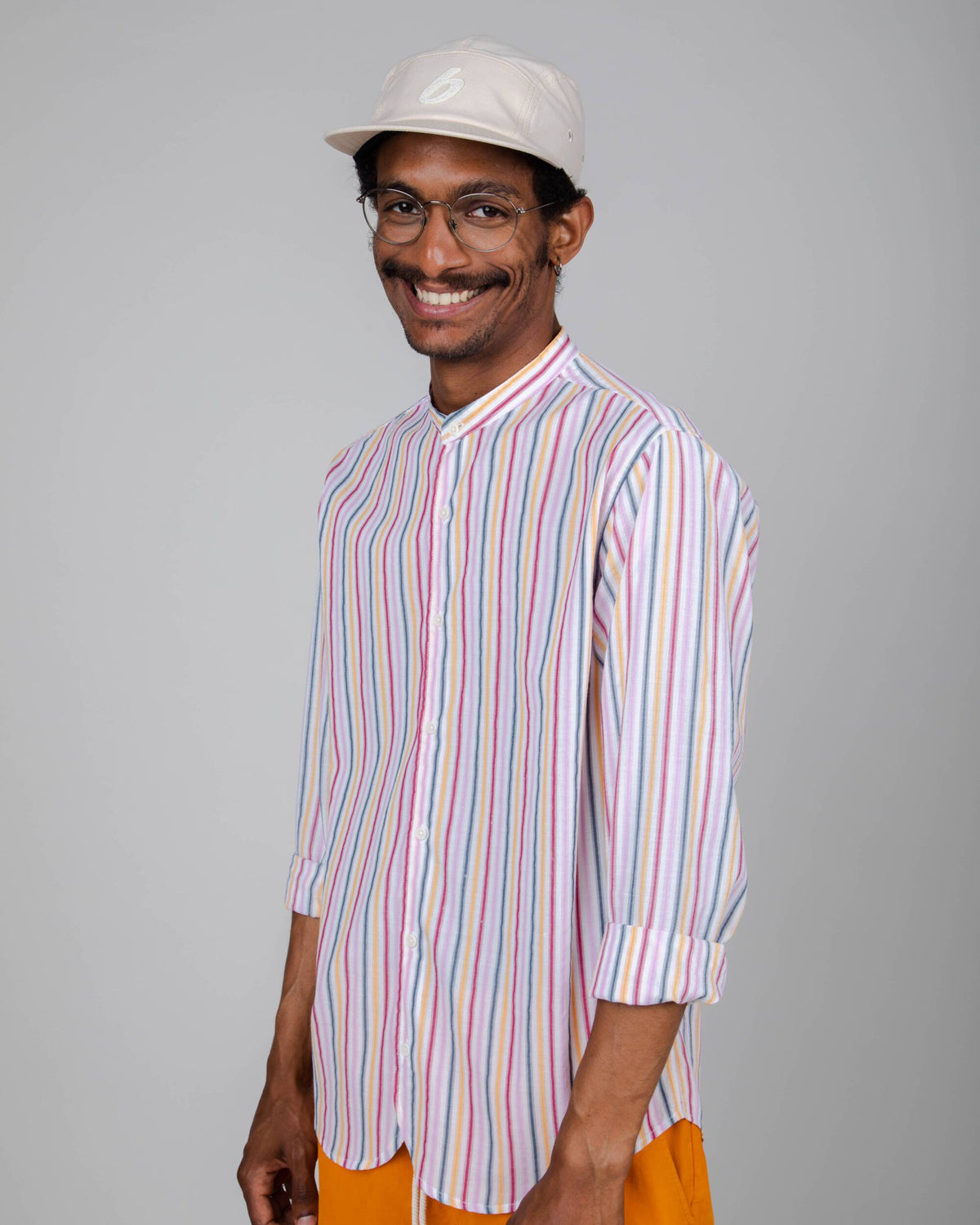 Sky Blue Stripe Mao Collared Shirt main image 0