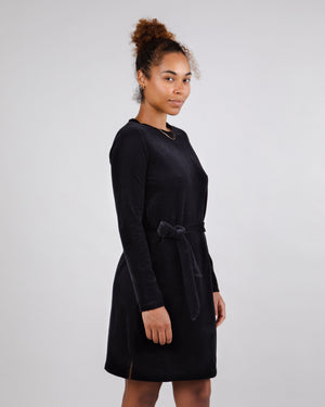 Velvet Belted Dress Black