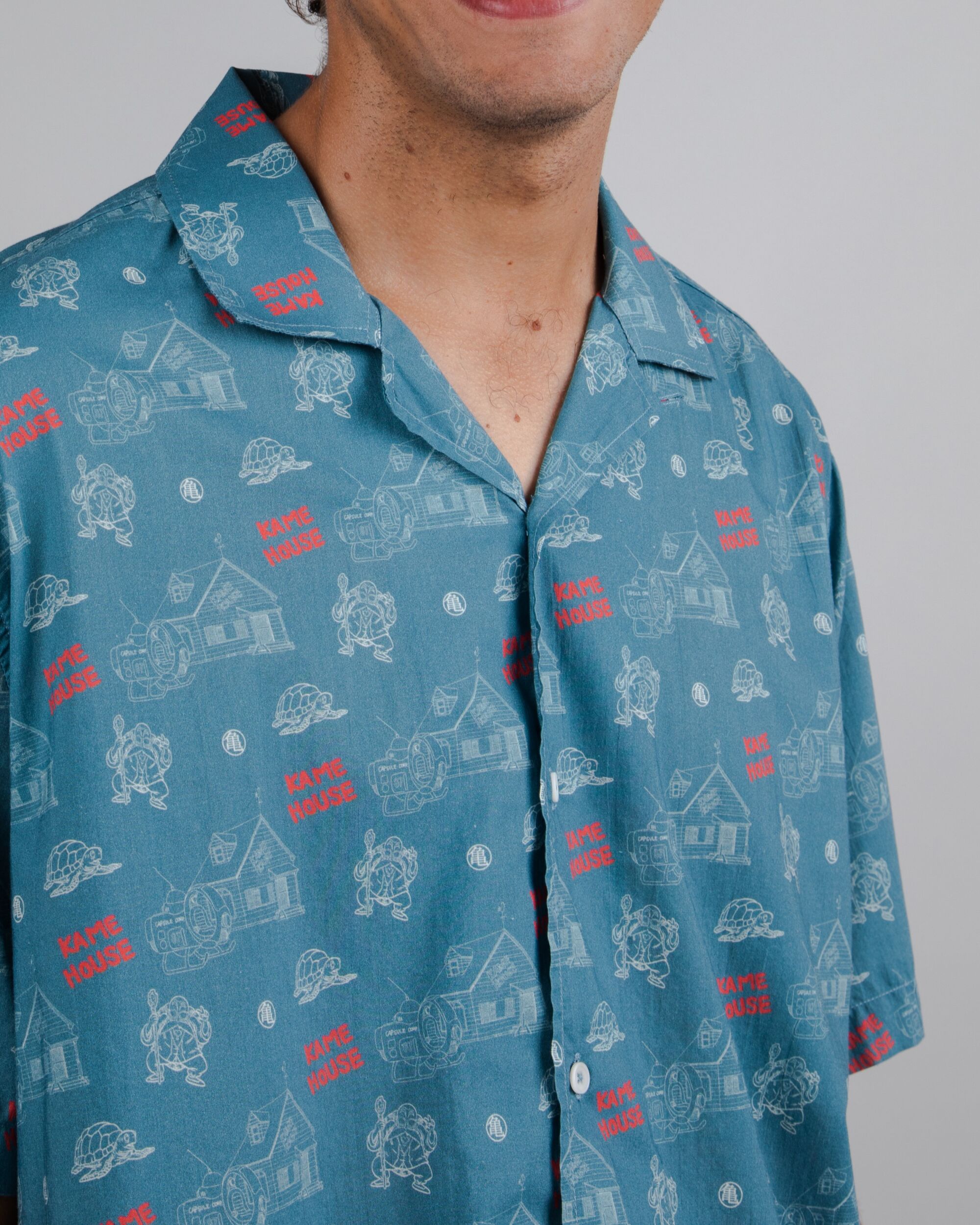 Dragon Ball Z Kame House Aloha Cotton Shirt Blue