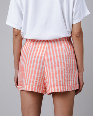 Stripes Belted Shorts Vermillion