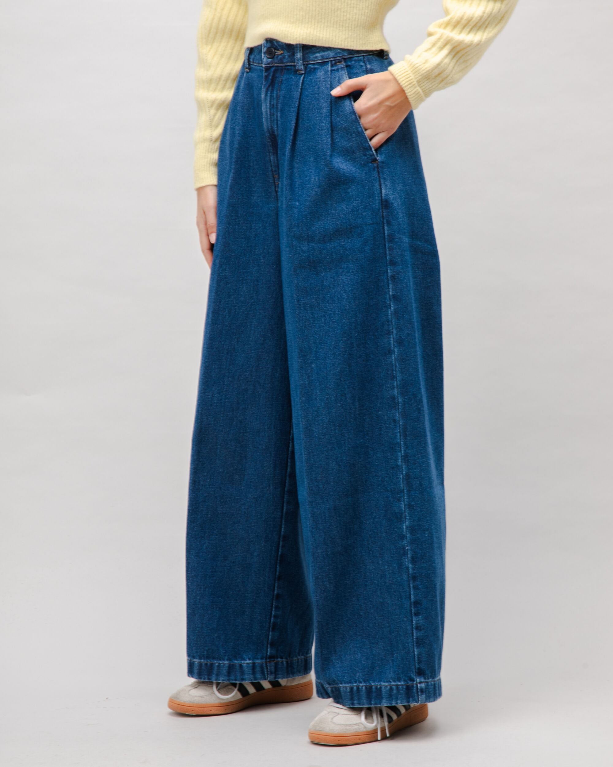 Wide Leg Denim Pleated