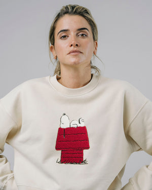 Peanuts Snoopy Rounded Cotton Sweatshirt Ecru